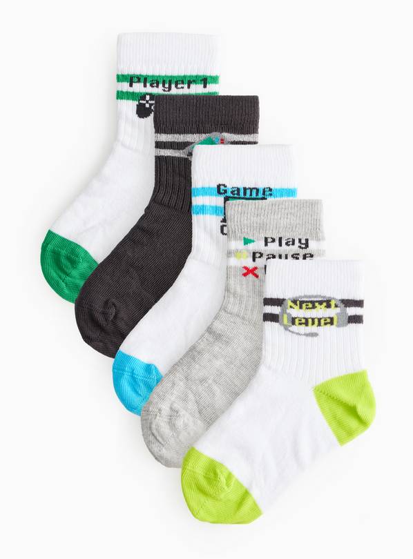 Gaming Print Ankle Socks 5 Pack 12.5-3.5